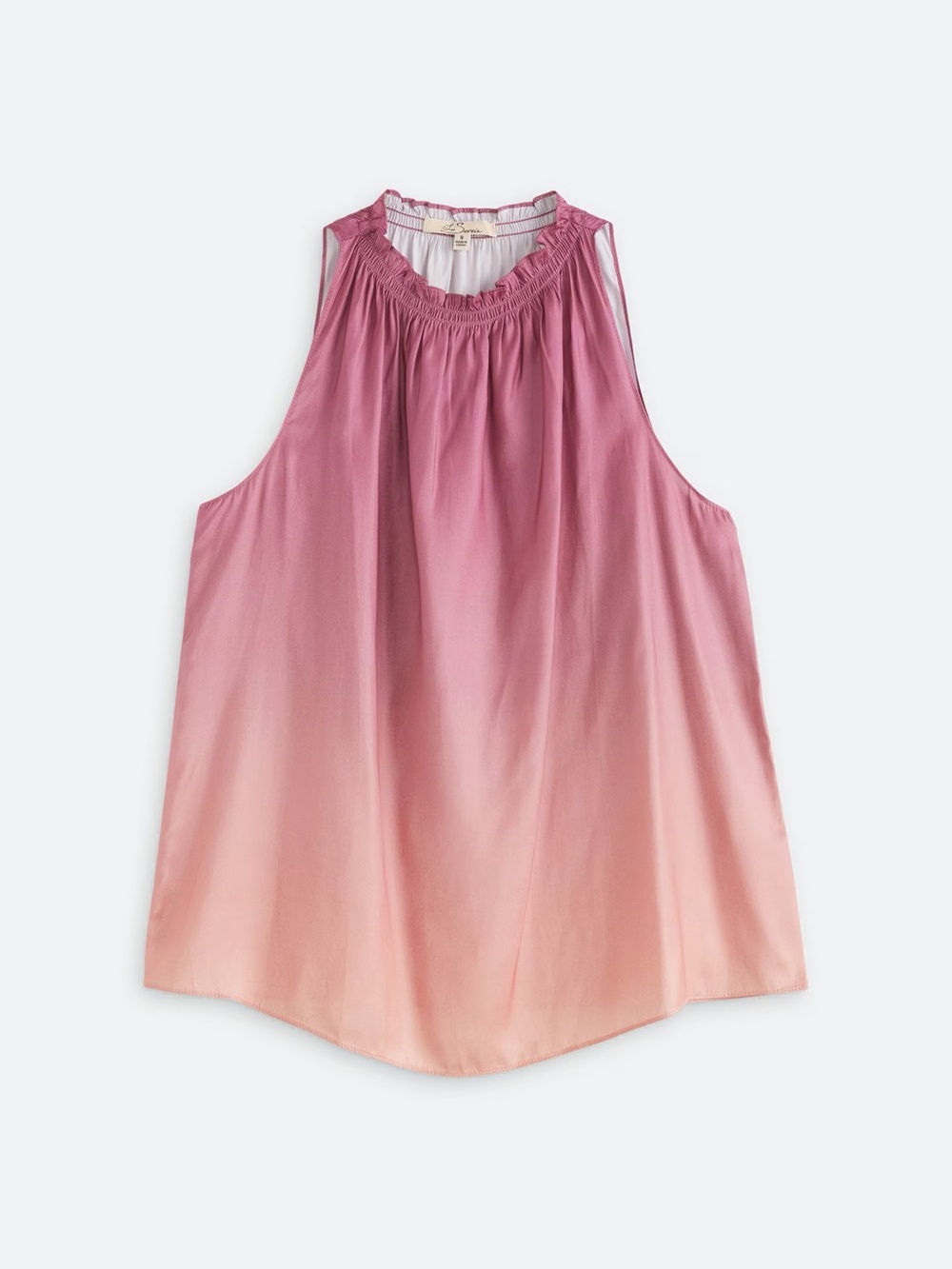 Les Serein Pink to Peach Ombre Sleeveless Ruffled Neck Blouse